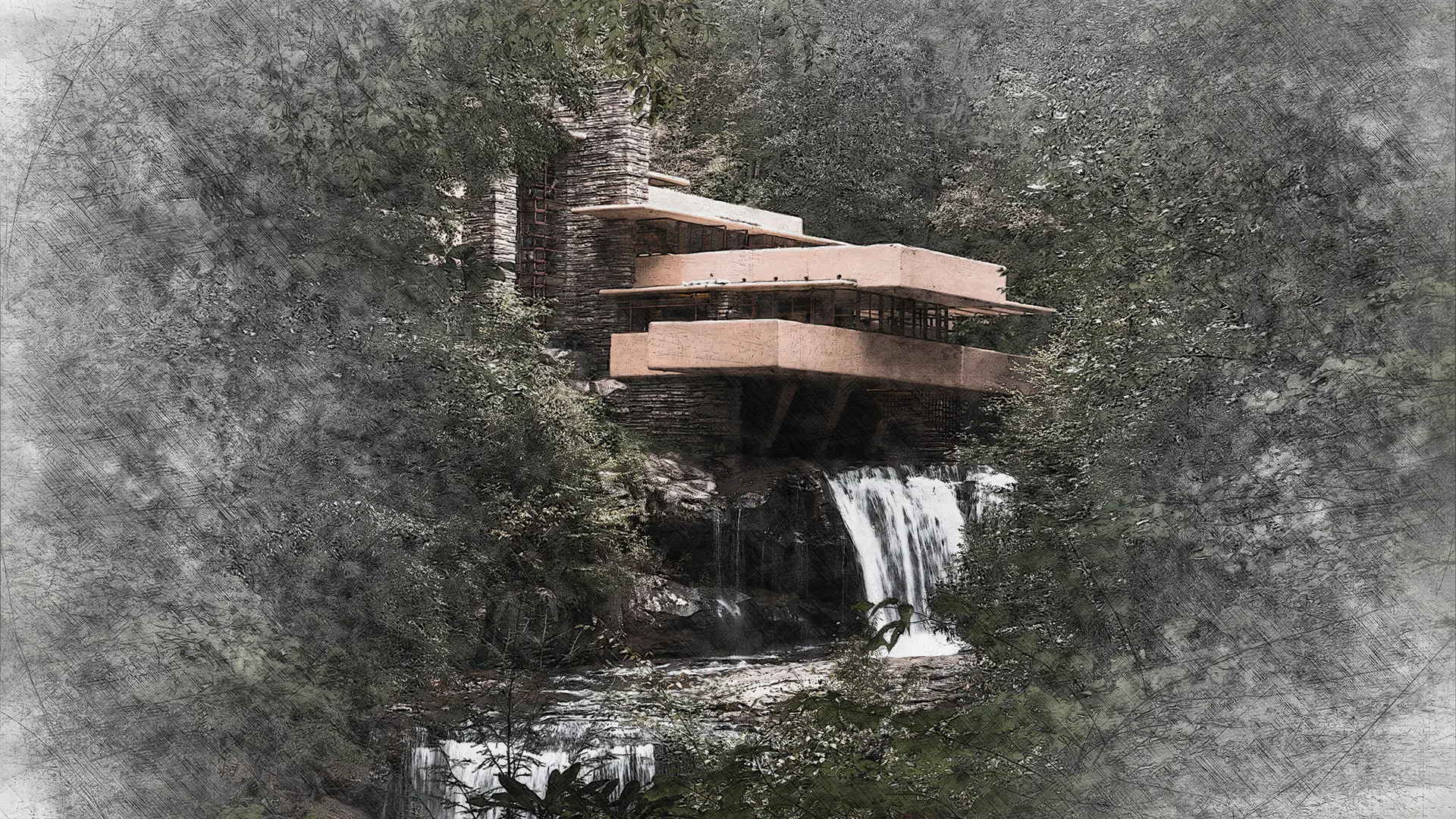 Illustration of a house that was designed by Frank Lloyd Wright.